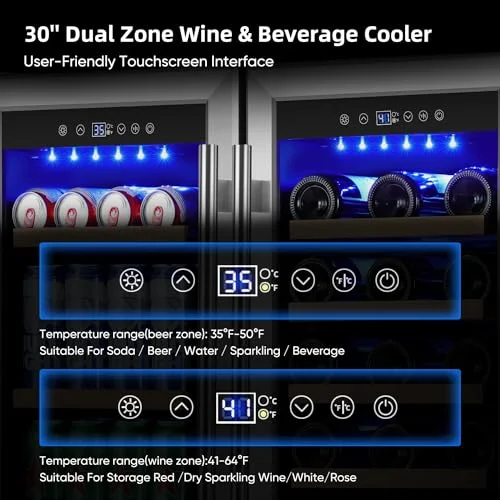 ORYMUSE 30 Inch wine and beverage refrigerator with 30 bottle and 110 can dual zone capacity