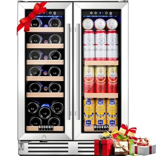 BODEGA 24 Inch Wine and Beverage Refrigerator, Dual Zone, Black Bar Cooler