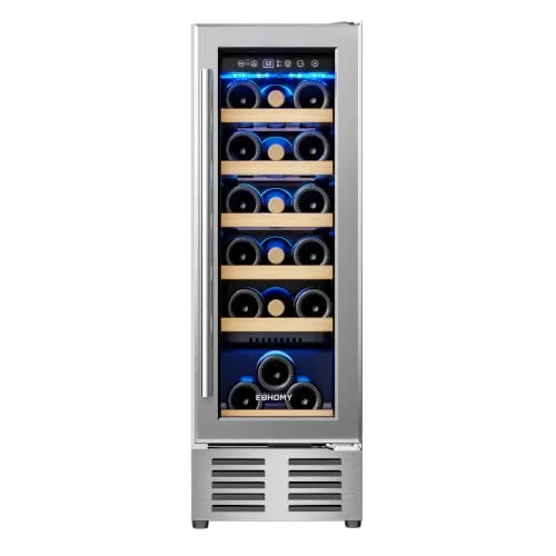 EUHOMY 12 Inch Wine Cooler Refrigerator with double-layer tempered glass door