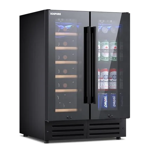 ICEPURE Wine and Beverage Refrigerator, 24 Inch, Dual Zone, Lockable