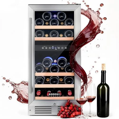 BODEGA 15 Inch 30 Bottle Dual Zone wine refrigerator with tempered glass door